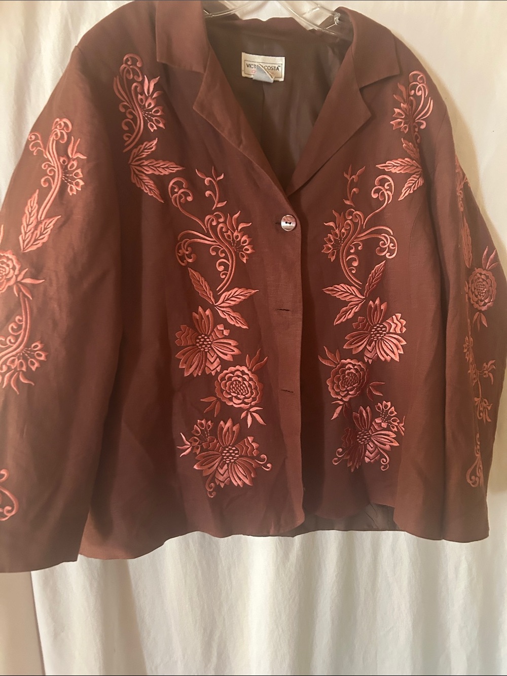 Victor Costa Rust Jacket with Pink Logo Detail